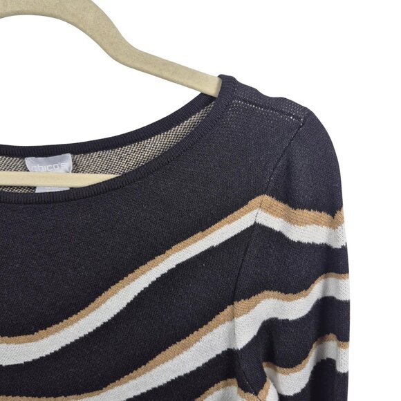 Chicos Sweater Womens M Black Brown Knit Pullover Tunic Length 3/4 Sleeve Top - Picture 7 of 7